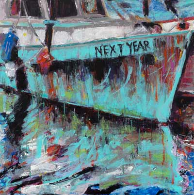 abstract fishing boat painting